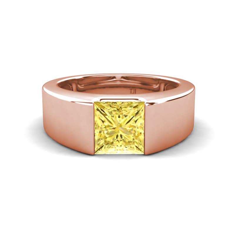 Jordan 1.70 ct Princess Shape Solitaire Lab Grown Yellow Sapphire (6.50 mm) Men's Wedding Band 