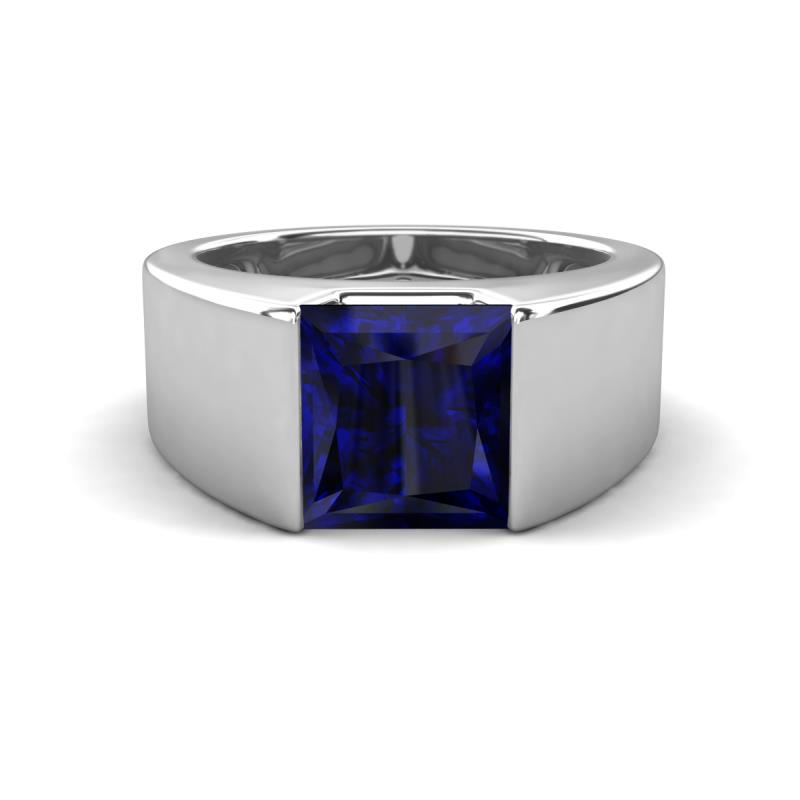 Jordan 3.33 ct Princess Shape Solitaire Lab Grown Blue Sapphire (8.00 mm) Men's Wedding Band 