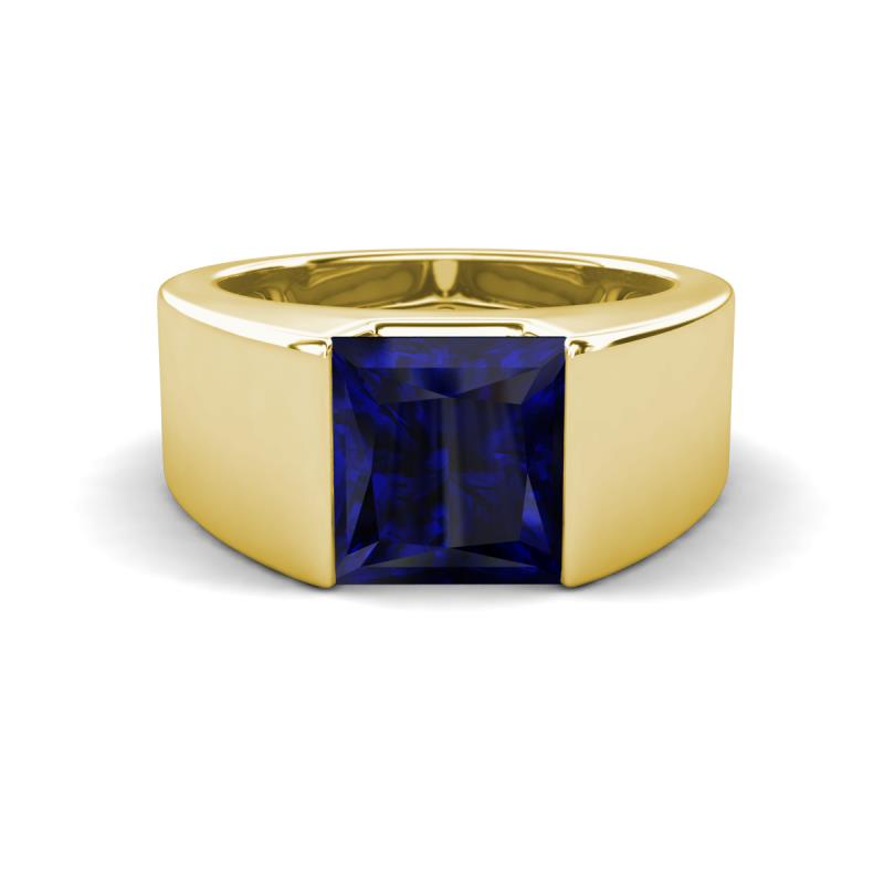Jordan 3.33 ct Princess Shape Solitaire Lab Grown Blue Sapphire (8.00 mm) Men's Wedding Band 