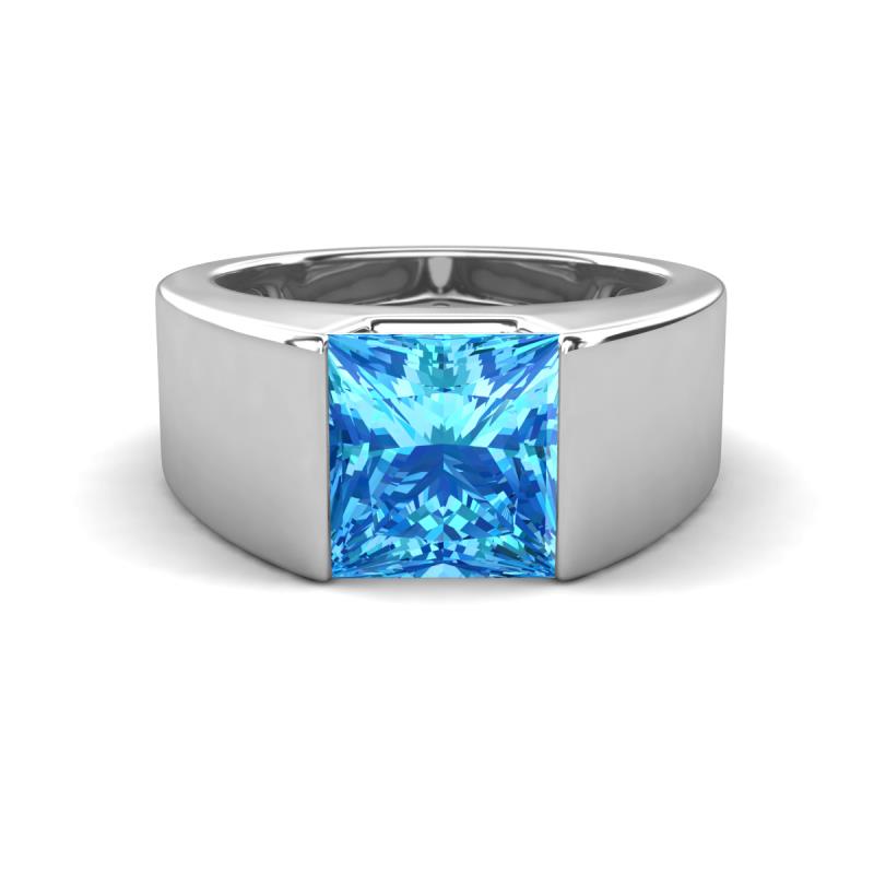 Jordan 2.75 ct Princess Shape Solitaire Blue Topaz (8.00 mm) Men's Wedding Band 