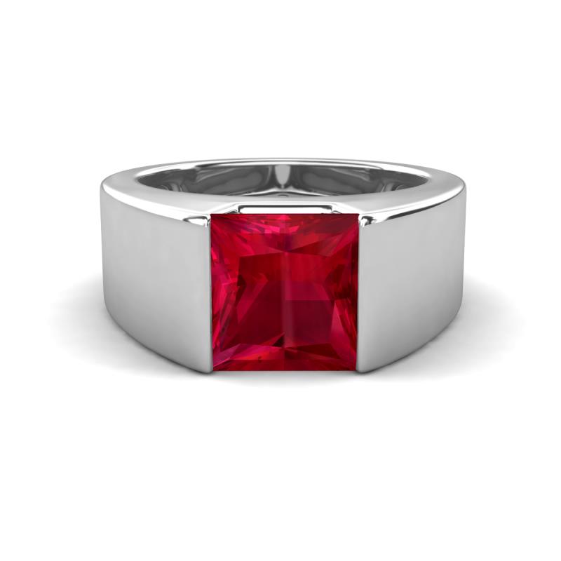 Jordan 3.33 ct Princess Shape Solitaire Lab Grown Ruby (8.00 mm) Men's Wedding Band 