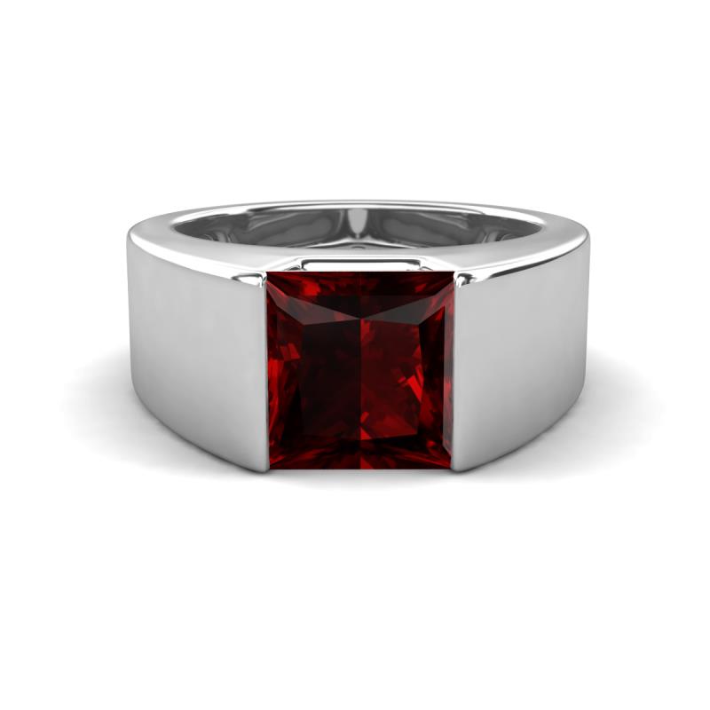 Jordan 3.15 ct Princess Shape Solitaire Red Garnet (8.00 mm) Men's Wedding Band 