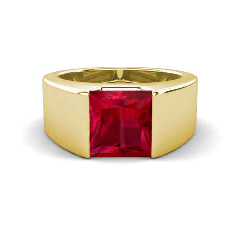 Jordan 3.33 ct Princess Shape Solitaire Lab Grown Ruby (8.00 mm) Men's Wedding Band 