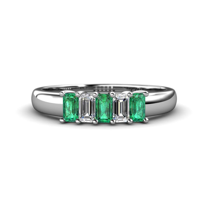 Melina 1.35 ctw Emerald Shape Emerald and Lab Grown Diamonds (5x3 mm) Five Stone Wedding Band 