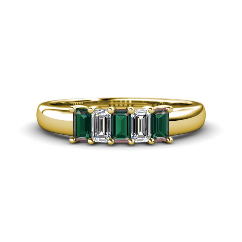 Melina 1.71 ctw Emerald Shape Created Alexandrite and Lab Grown Diamonds (5x3 mm) Five Stone Wedding Band 