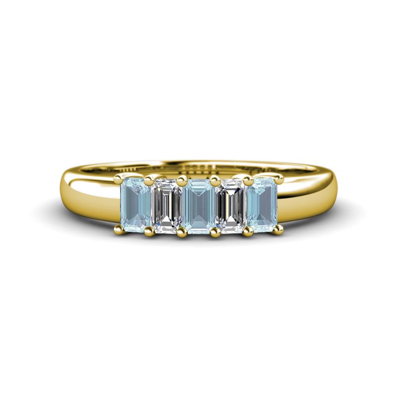 Melina 1.35 ctw Emerald Shape Aquamarine and Lab Grown Diamonds (5x3 mm) Five Stone Wedding Band 