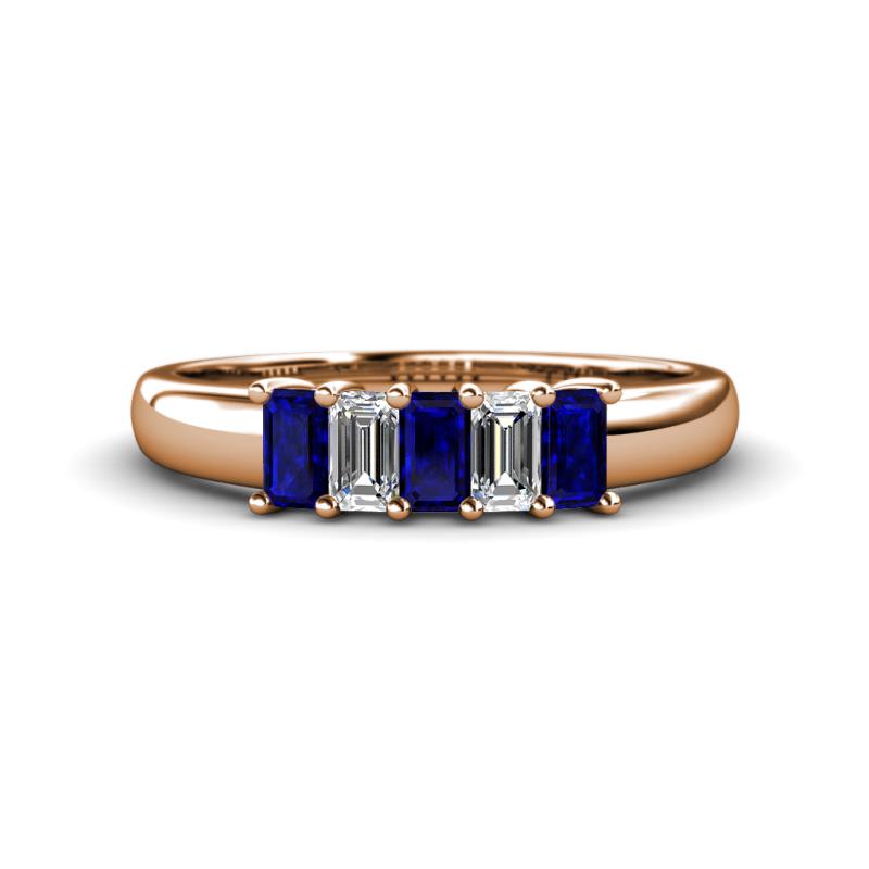 Melina 1.50 ctw Emerald Shape Blue Sapphire and Lab Grown Diamonds (5x3 mm) Five Stone Wedding Band 