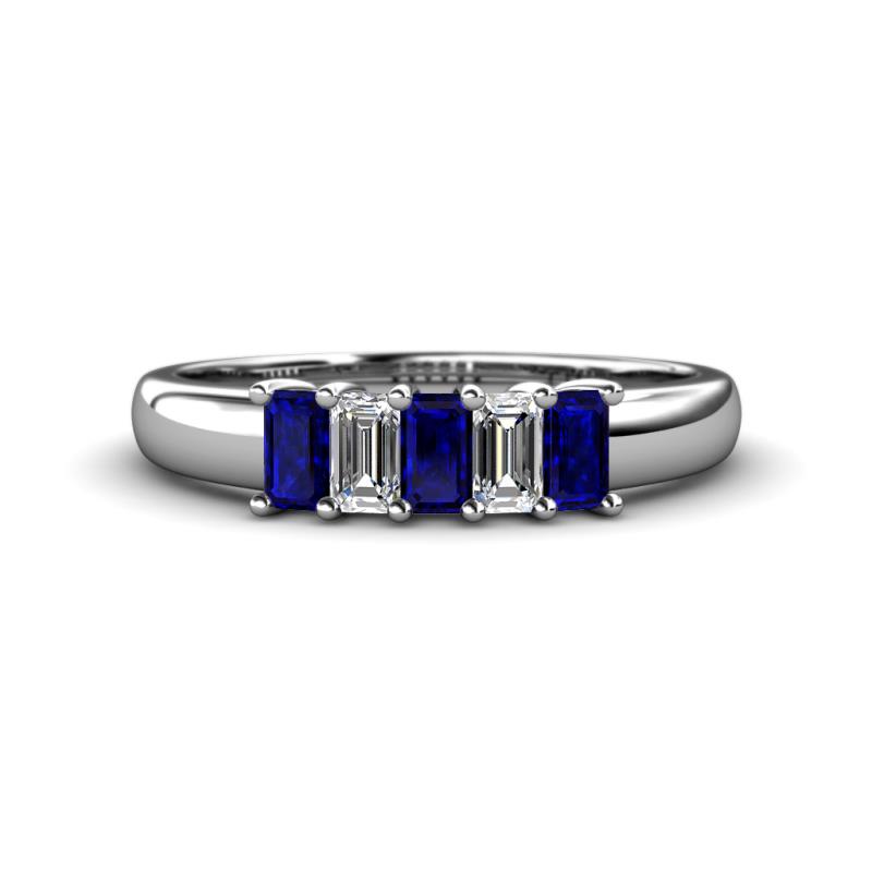 Melina 1.50 ctw Emerald Shape Blue Sapphire and Lab Grown Diamonds (5x3 mm) Five Stone Wedding Band 