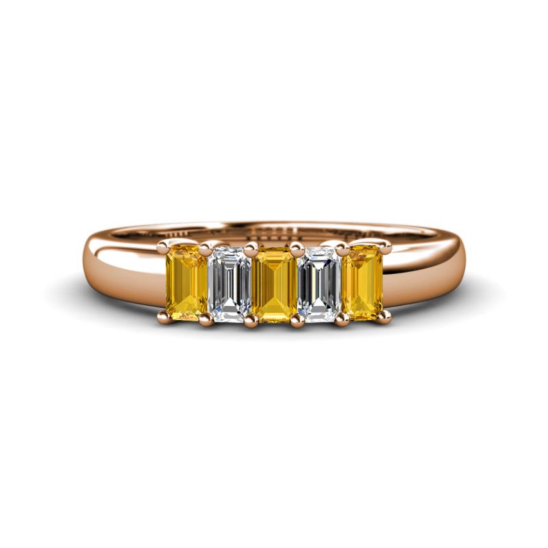 Melina 1.44 ctw Emerald Shape Citrine and Lab Grown Diamonds (5x3 mm) Five Stone Wedding Band 