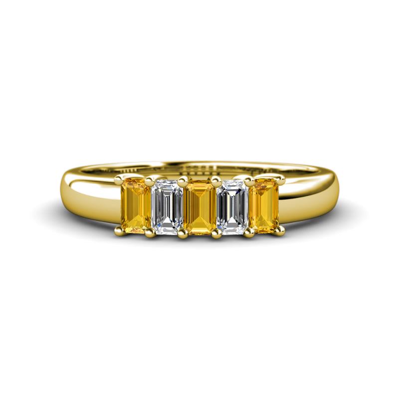 Melina 1.44 ctw Emerald Shape Citrine and Lab Grown Diamonds (5x3 mm) Five Stone Wedding Band 