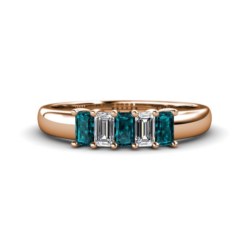 Melina 1.71 ctw Emerald Shape London Blue Topaz and Lab Grown Diamonds (5x3 mm) Five Stone Wedding Band 