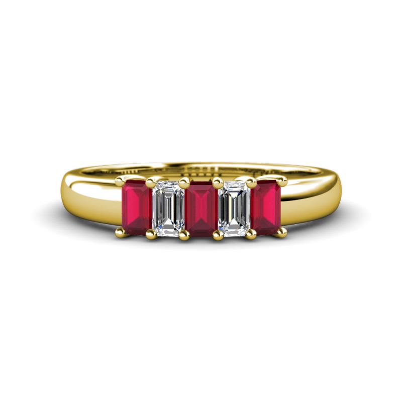 Melina 1.50 ctw Emerald Shape Ruby and Lab Grown Diamonds (5x3 mm) Five Stone Wedding Band 