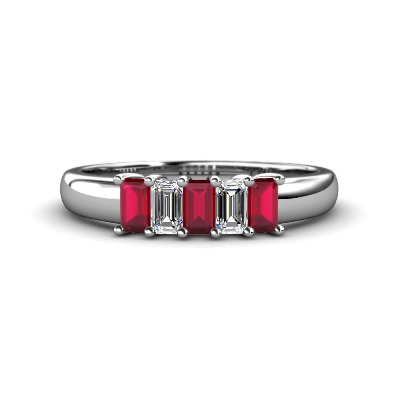 Melina 1.50 ctw Emerald Shape Ruby and Lab Grown Diamonds (5x3 mm) Five Stone Wedding Band 