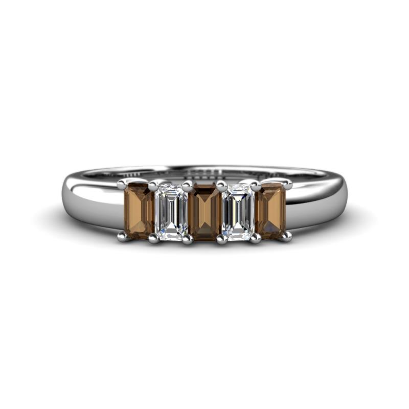Melina 1.65 ctw Emerald Shape Smoky Quartz and Lab Grown Diamonds (5x3 mm) Five Stone Wedding Band 