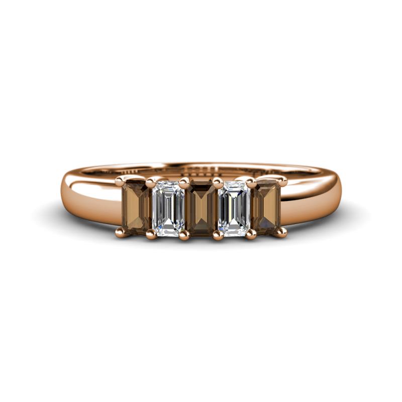 Melina 1.65 ctw Emerald Shape Smoky Quartz and Lab Grown Diamonds (5x3 mm) Five Stone Wedding Band 