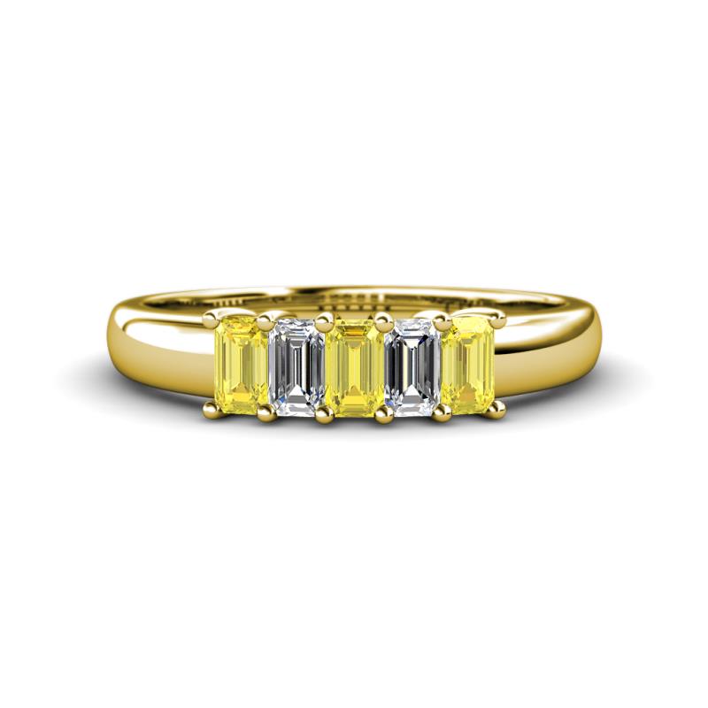Melina 1.50 ctw Emerald Shape Yellow Sapphire and Lab Grown Diamonds (5x3 mm) Five Stone Wedding Band 