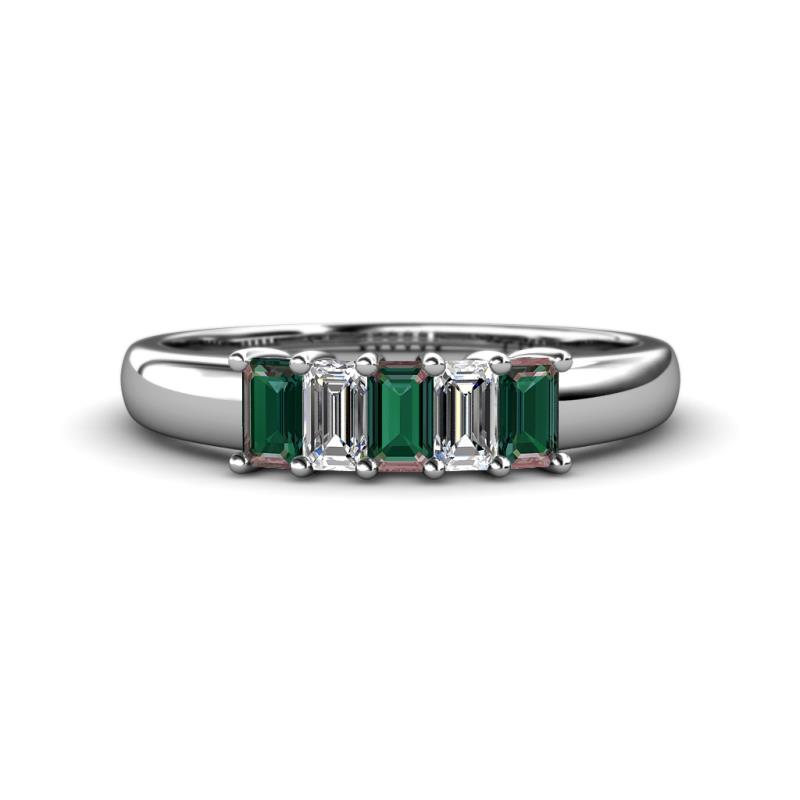 Melina 1.81 ctw Emerald Shape Created Alexandrite and Natural Diamonds (5x3 mm) Five Stone Wedding Band 