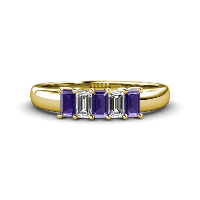 Melina 1.45 ctw Emerald Shape Iolite and Natural Diamonds (5x3 mm) Five Stone Wedding Band 