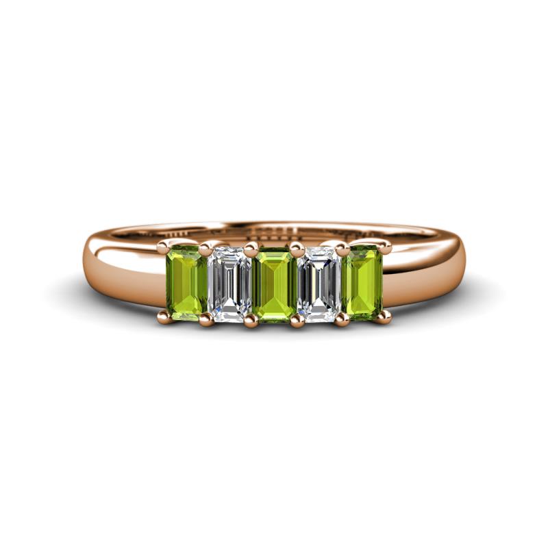 Melina 1.75 ctw Emerald Shape Peridot and Natural Diamonds (5x3 mm) Five Stone Wedding Band 