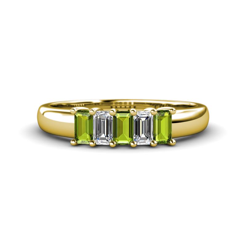 Melina 1.75 ctw Emerald Shape Peridot and Natural Diamonds (5x3 mm) Five Stone Wedding Band 