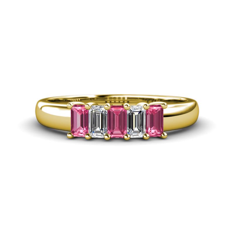 Melina 1.75 ctw Emerald Shape Pink Tourmaline and Natural Diamonds (5x3 mm) Five Stone Wedding Band 