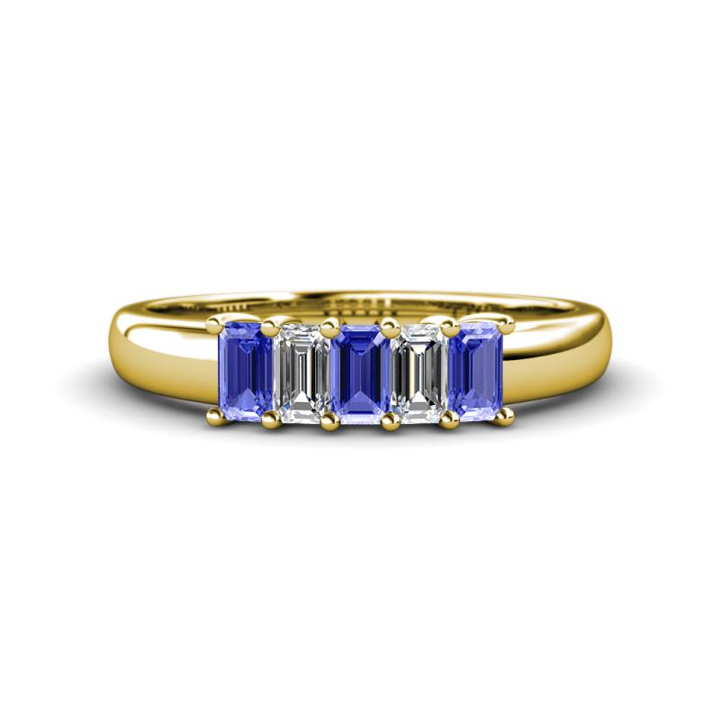 Melina 1.51 ctw Emerald Shape Tanzanite and Natural Diamonds (5x3 mm) Five Stone Wedding Band 