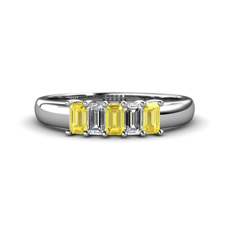 Melina 1.60 ctw Emerald Shape Yellow Sapphire and Natural Diamonds (5x3 mm) Five Stone Wedding Band 