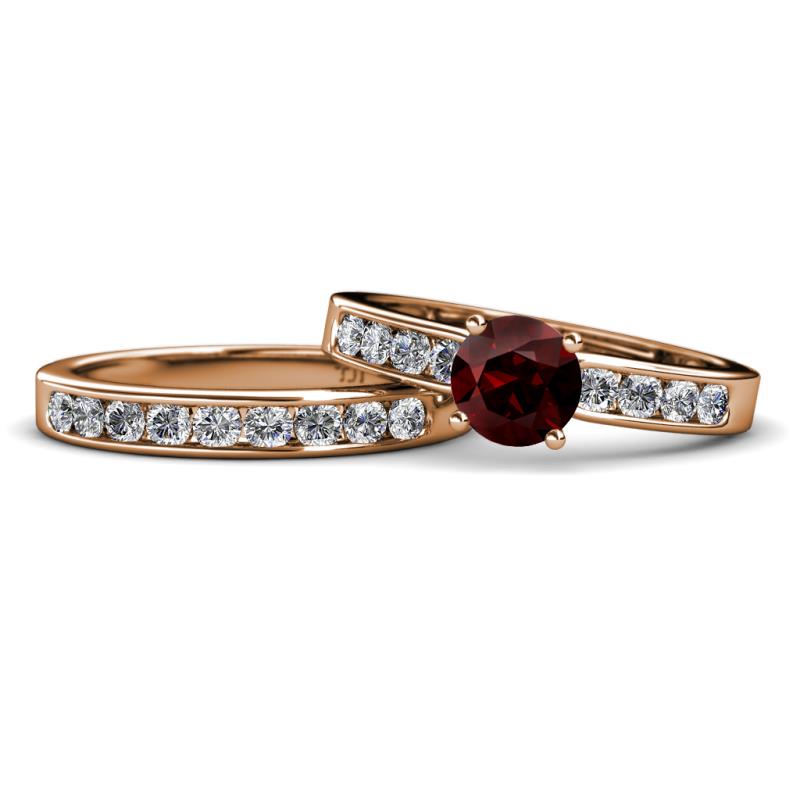 Enya 2.33 ctw Classic Red Garnet (6.50 mm) Accented Lab Grown Diamonds Bridal Set Ring  