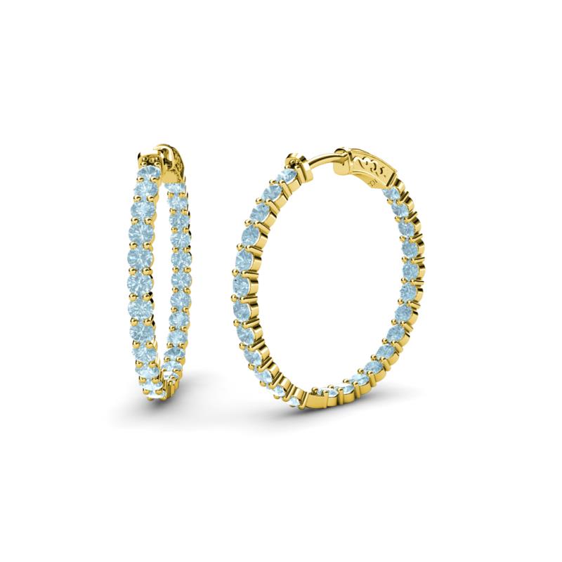 Carisa 1.20 ctw (2.30 mm) Inside Outside Round Aquamarine Eternity Hoop Earrings 