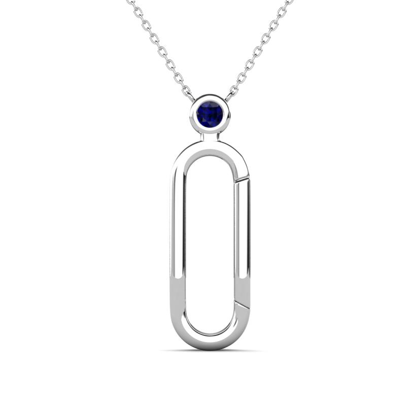 Fahari Blue Sapphire Accent Paperclip Charm Holder Pendant Necklace 