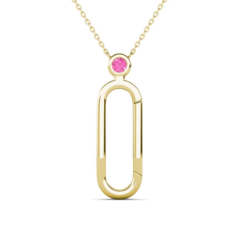 Fahari Pink Sapphire Accent Paperclip Charm Holder Pendant Necklace 