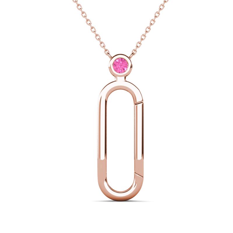 Fahari Pink Sapphire Accent Paperclip Charm Holder Pendant Necklace 