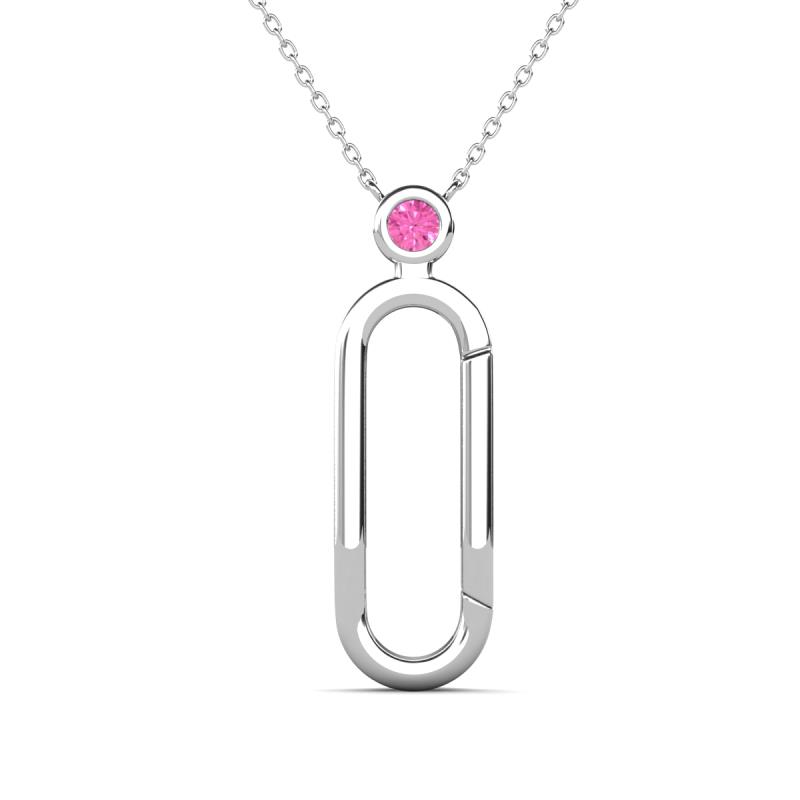Fahari Pink Sapphire Accent Paperclip Charm Holder Pendant Necklace 