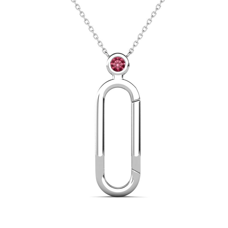 Fahari Pink Tourmaline Accent Paperclip Charm Holder Pendant Necklace 