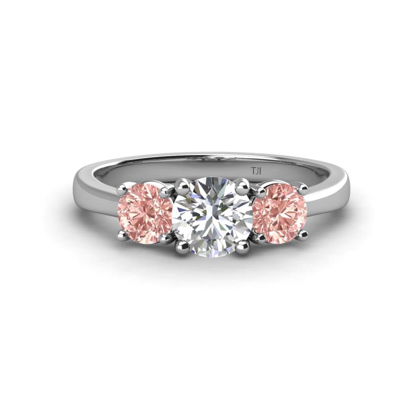 Quyen 1.96 ctw (6.50 mm) Round Moissanite and Morganite Three Stone Engagement Ring 