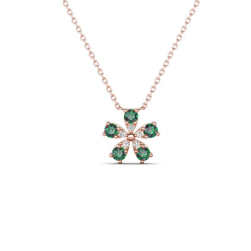Bloom Created Alexandrite and Lab Grown Diamonds Petite Women Flower Pendant Necklace 