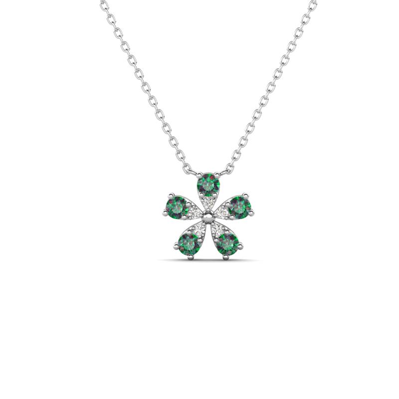 Bloom Created Alexandrite and Lab Grown Diamonds Petite Women Flower Pendant Necklace 