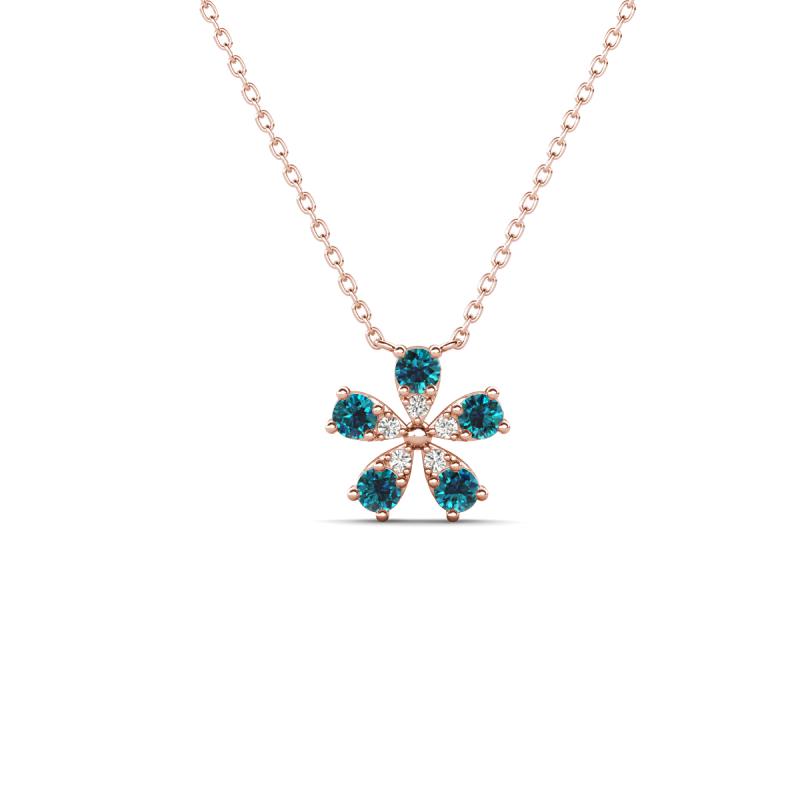 Bloom Blue Diamonds and Lab Grown Diamonds Petite Women Flower Pendant Necklace 