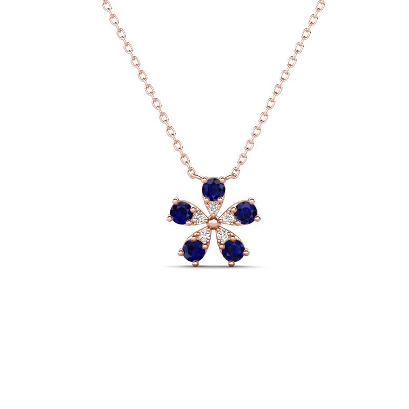Bloom Blue Sapphire and Lab Grown Diamonds Petite Women Flower Pendant Necklace 