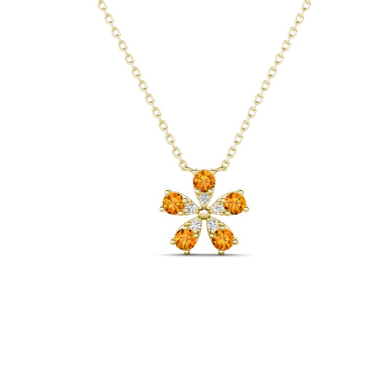 Bloom Citrine and Lab Grown Diamonds Petite Women Flower Pendant Necklace 