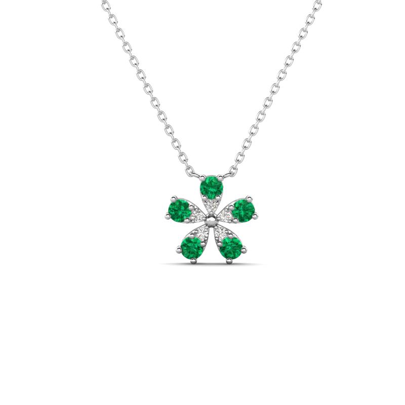 Bloom Emerald and Lab Grown Diamonds Petite Women Flower Pendant Necklace 
