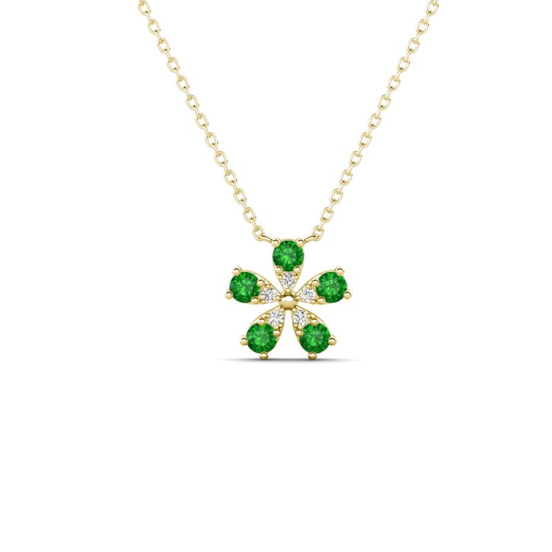 Bloom Green Garnet and Lab Grown Diamonds Petite Women Flower Pendant Necklace 