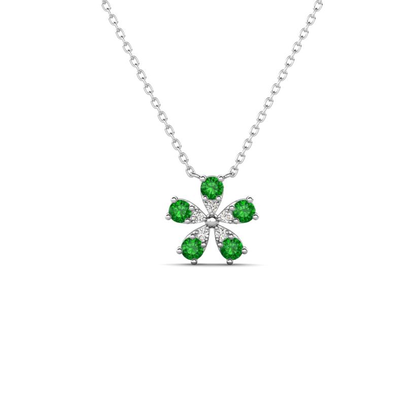 Bloom Green Garnet and Lab Grown Diamonds Petite Women Flower Pendant Necklace 