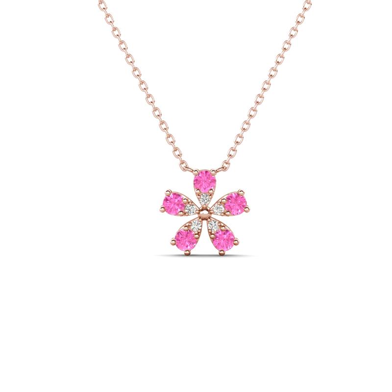 Bloom Pink Sapphire and Lab Grown Diamonds Petite Women Flower Pendant Necklace 