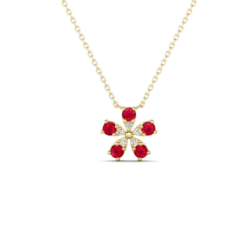 Bloom Ruby and Lab Grown Diamonds Petite Women Flower Pendant Necklace 