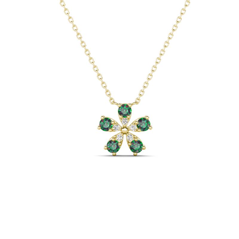 Bloom Created Alexandrite and Natural Diamonds Petite Women Flower Pendant Necklace 