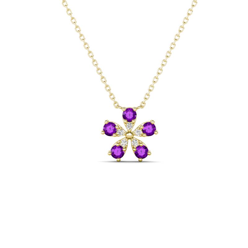Bloom Amethyst and Natural Diamonds Petite Women Flower Pendant Necklace 