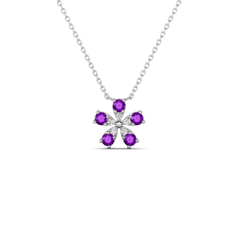 Bloom Amethyst and Natural Diamonds Petite Women Flower Pendant Necklace 