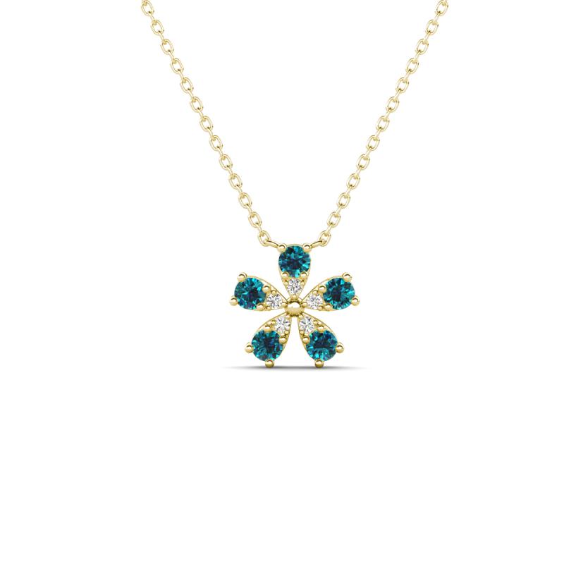 Bloom Blue Diamonds and Natural Diamonds Petite Women Flower Pendant Necklace 