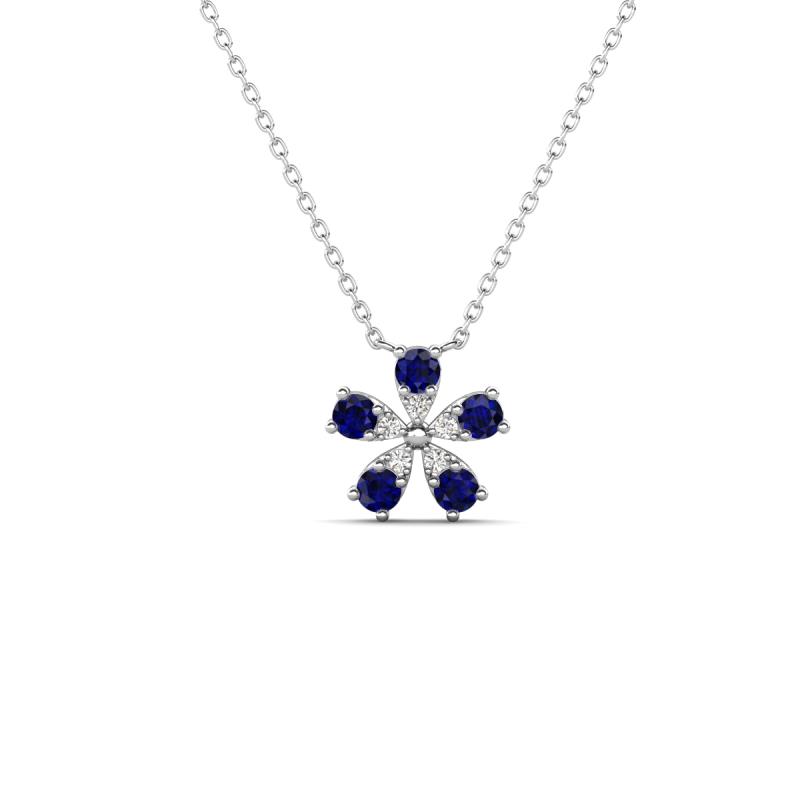 Bloom Blue Sapphire and Natural Diamonds Petite Women Flower Pendant Necklace 